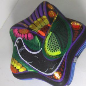 Made in Mexico star shaped clay trinket box vibrant colors